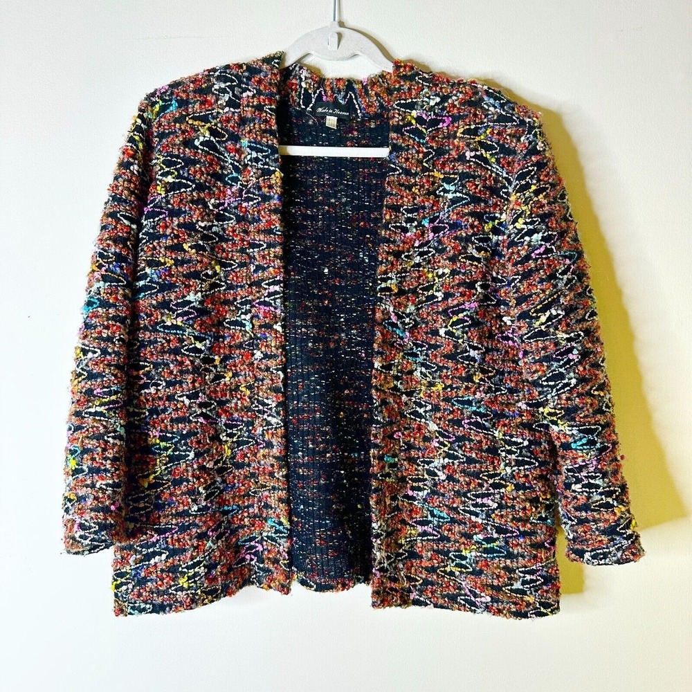 Made In Heaven Sweater Women M Multi Color Confetti Boucle ZigZag Vtg Cardigan